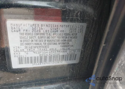 2017 Nissan Sentra Sr из США, поврежденный, VIN 3N1AB7APXHY243872